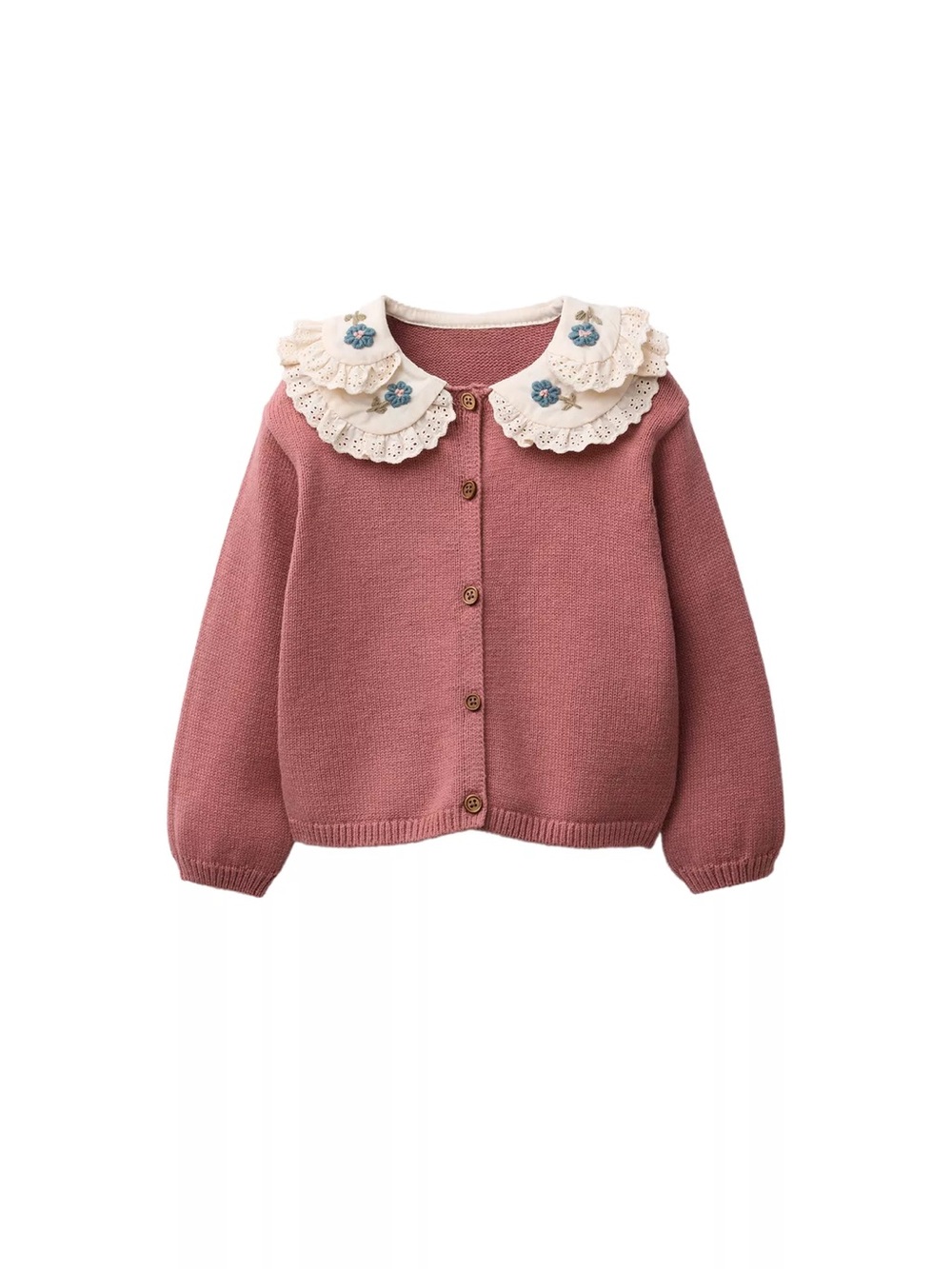 Zara Embroidered Double Collar Knit Cardigan - Dusty Rose